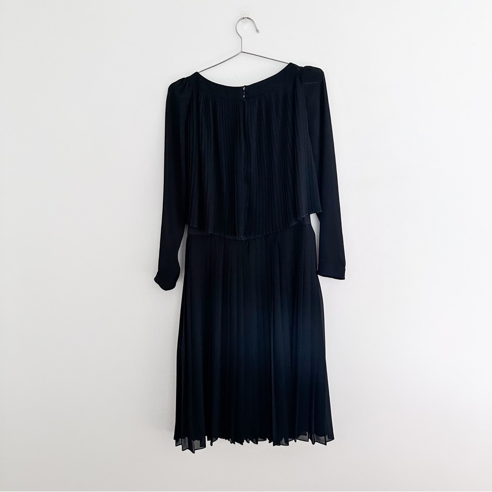 Vintage Black Pleated Midi Dress Sheer Sleeves Union Made Size 2-4 - Picture 9 of 11